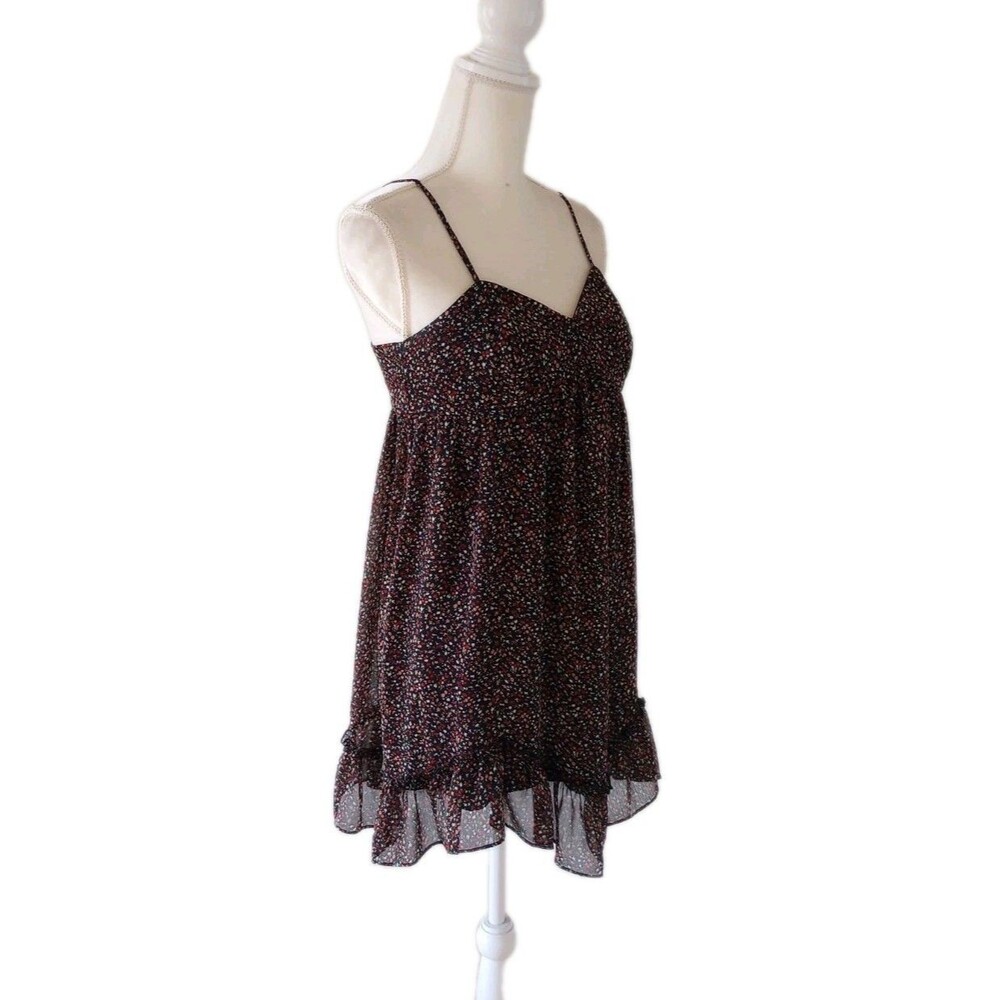 Babydoll Slip Dress Y2K Dainty Dark Floral Whimsigoth Fairy Medium Ruffle COPE